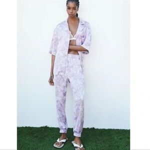 Zara Lilac Patterned Women's Blouse and Jogger Set
